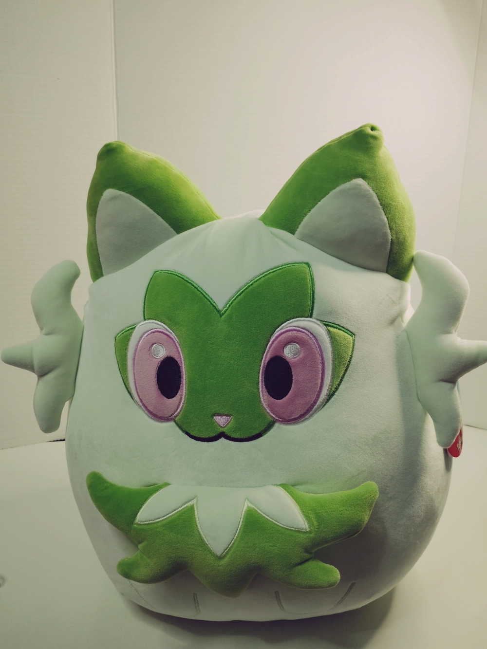 Plush Cat Plushie in Light Green and Green - Soft Decora Pet Toy Pokemon 14 In